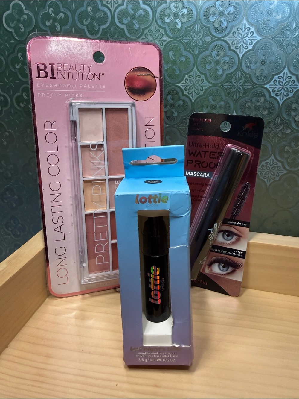 Kokie Waterproof Mascara +Pink Eyeshadow Palette + Lottie Smokey Eyeliner Crayon
